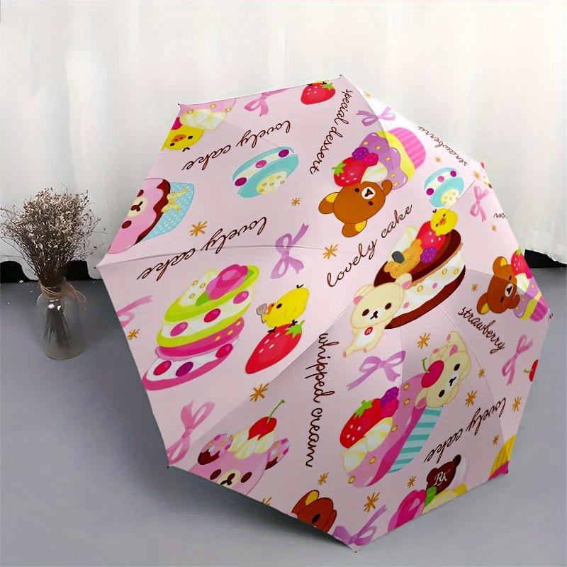 Cupcake Bears Automatic Folding Umbrella Simple 8 Rib Design, Bright Cartoon Pattern, Durable Iron Frame, Suitable For Travel, Outdoor, Beac