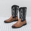 Fashion New Retro Fashion Men Boots Head Snake Skin Patent Leather Winter Shoes Embroidered Western Cowboy Boots Footwear Plus Size