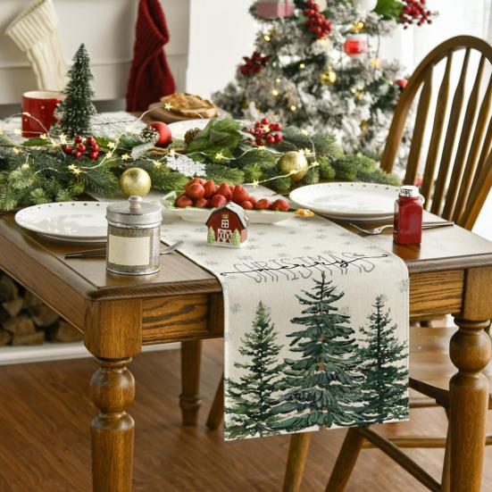 Дорожка для стола с изображением рождественской елки, машинная стирка, украшение для домашней вечеринки, дорожка для стола, защищает стол от жары, царапин, пятен, скатерть