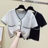 Топы женские летние футболки с короткими рукавами белые кардиганы жакеты короткие V-образные вырезы трикотажные изделия повседневные летние базовые вещи комфорт и стиль облегающие свитера футболки