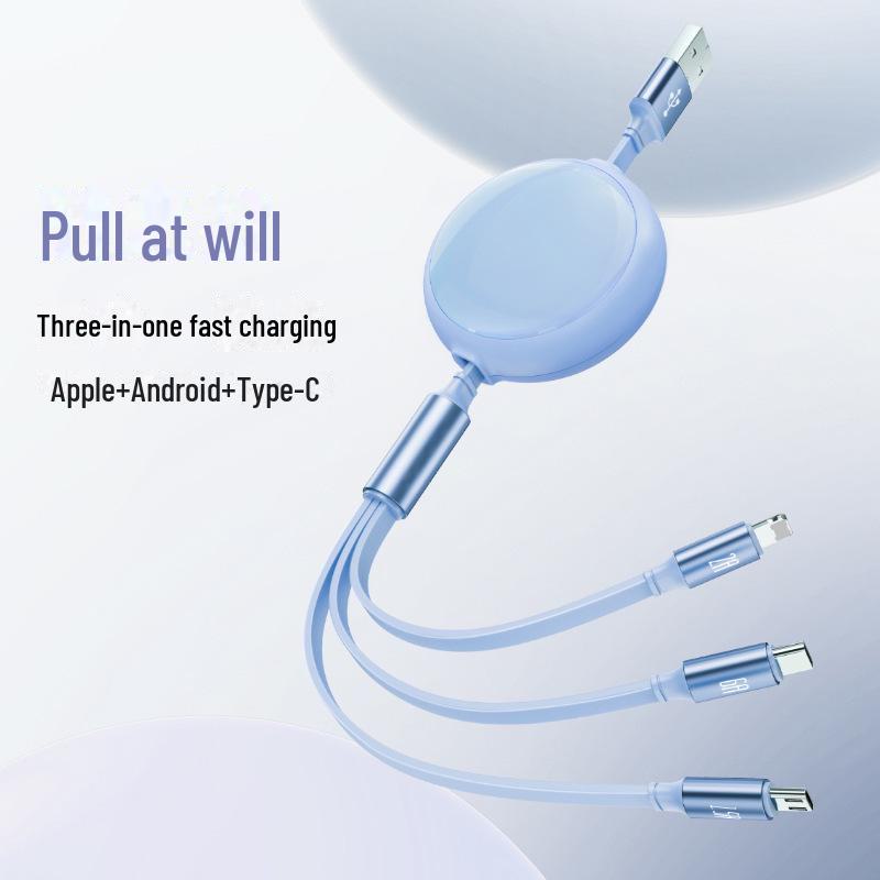 Многофункциональный кабель для быстрой зарядки 6 А, выдвижной, прозрачный, Macaron, для передачи данных - 100 Вт, три в одном, для зарядки в автомобиле
