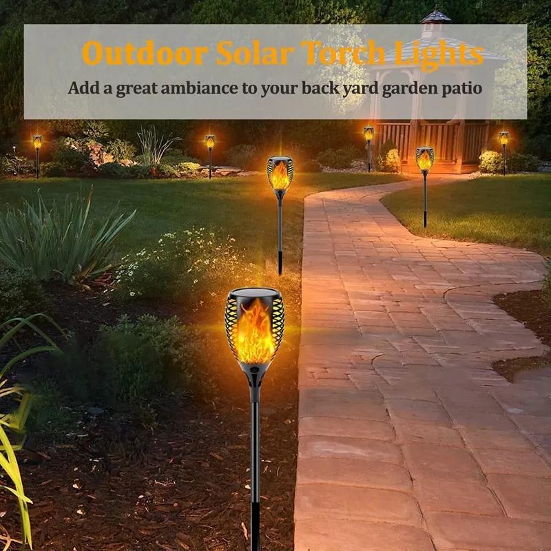 96 LED Solar Flame Lamp Outdoor Ground Mounted Lamp Waterproof Garden Patio Flickering Dancing Atmosphere Flame Lantern
