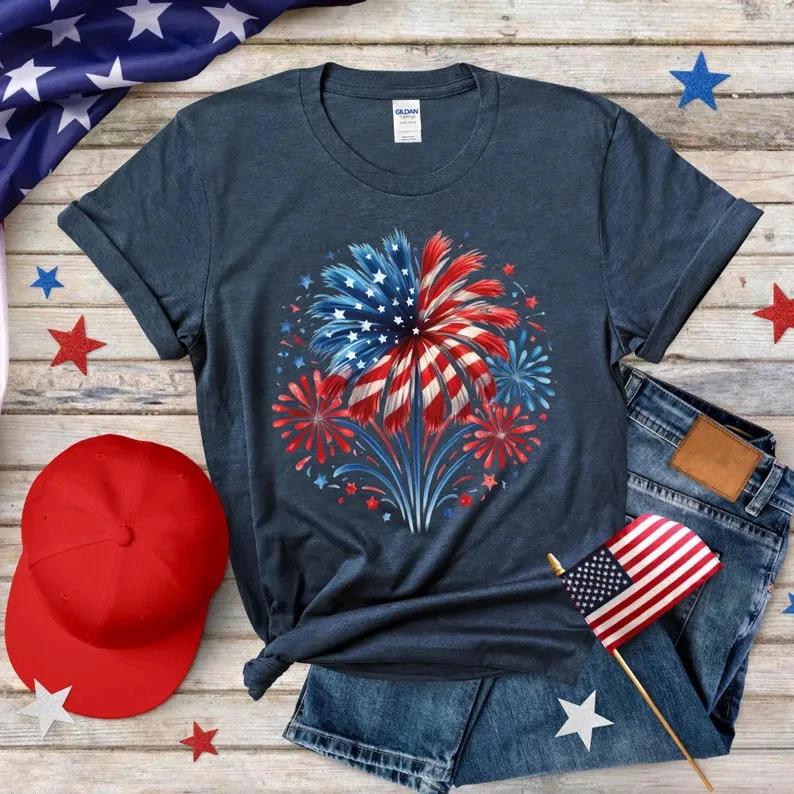 4th of July Shirt USA Fireworks Patriotic Flag Independence Day Tee