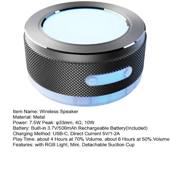 Bluetooth-совместимый динамик с костной проводимостью и RGB-подсветкой, перезаряжаемый через USB, стереозвук, мини-динамик с беспроводной адсорбцией на поверхности