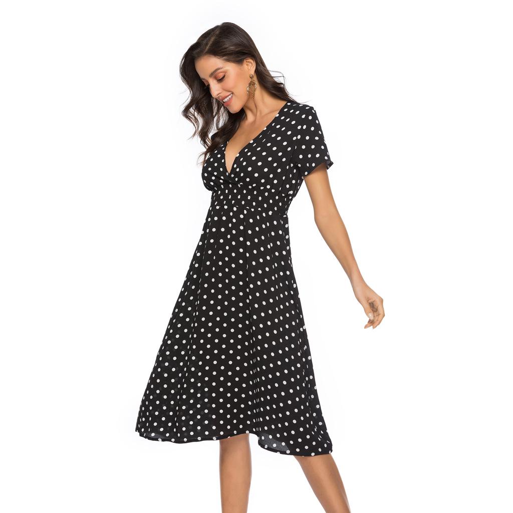 Новейшее женское летнее платье с коротким рукавом и цветочным принтом, платье с v-образным вырезом, шифоновое пляжное платье