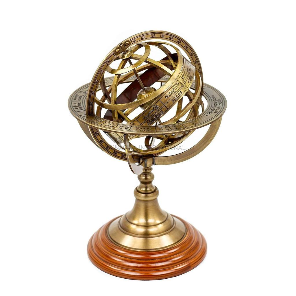Metal Wood Sphere Globe (floored Base - 4 Inch , Globe Size : 9 X 5 Inch, Brown)