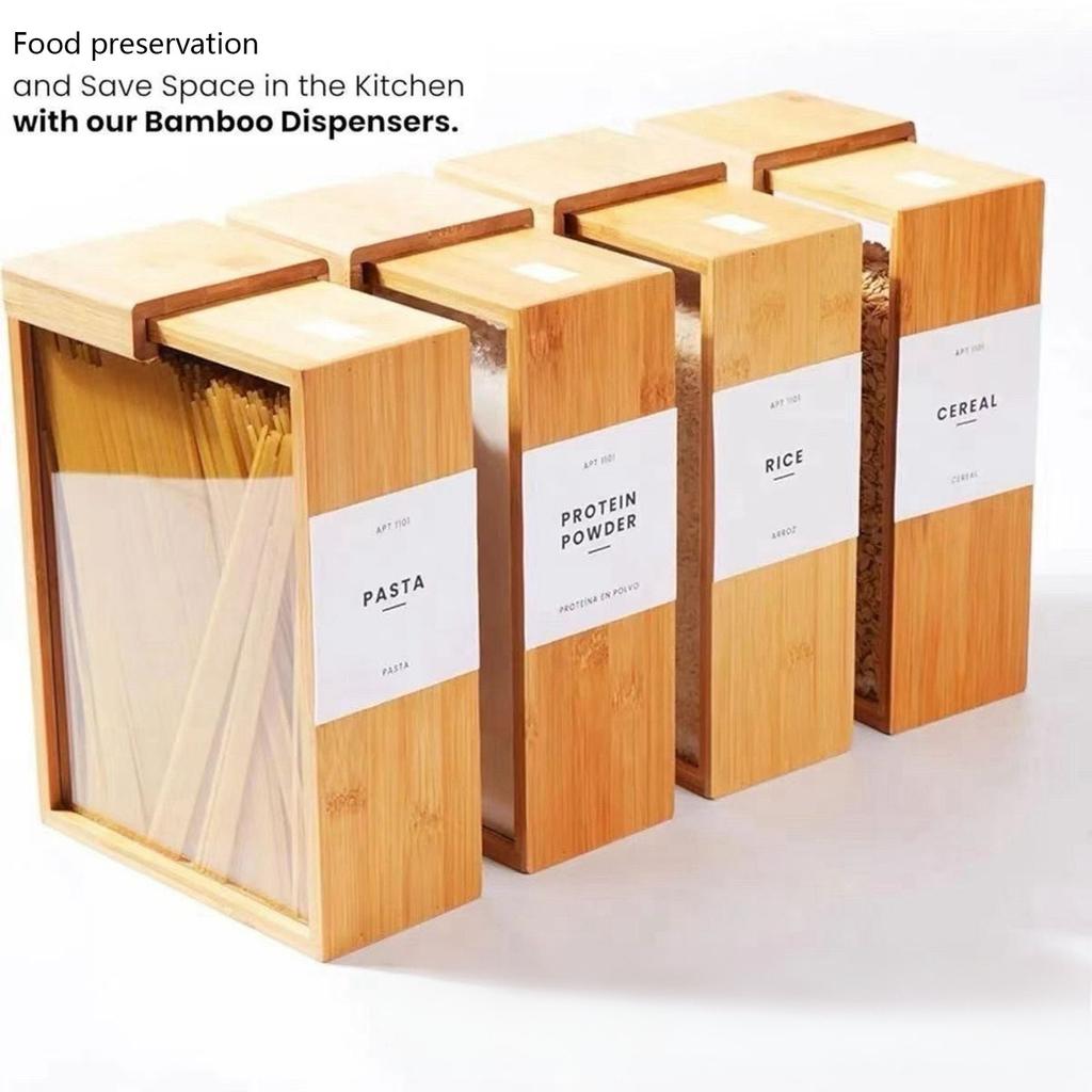 Многофункциональный бамбуковый диспенсер для продуктов, кухонный органайзер для хранения хлопьев и продуктов в кладовой, с конструкцией скользящей крышки
