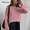 Hirsionsan, осенняя полосатая свободная футболка с длинными рукавами, женская повседневная винтажная базовая футболка из мягкого хлопка, женские трикотажные топы в стиле Харадзюку 2022