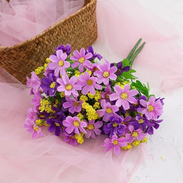 Artificial Daisies Flowers Outdoor Fake Plants for Wedding Party Home Decoration (1 Bouquet, 28 Heads)