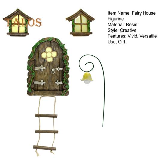 1 комплект, светящийся сказочный дом, фигурка дерева, подвесная статуя, окно, дверь, уличный фонарь, фея, декор из смолы, уличный декор