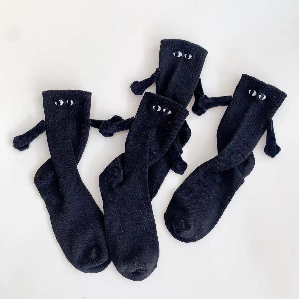 1 Pair Couple Socks Ins Fashion Funny Creative Magnetic Attraction Hands Black White Cartoon Eyes Couples Socks Hand In Hand