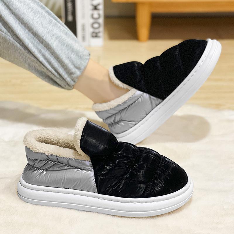 Winter New Men's Fashionable Korean Style Color-Block Heel Warm Plush Cotton Shoes for Home and Outdoor Wear