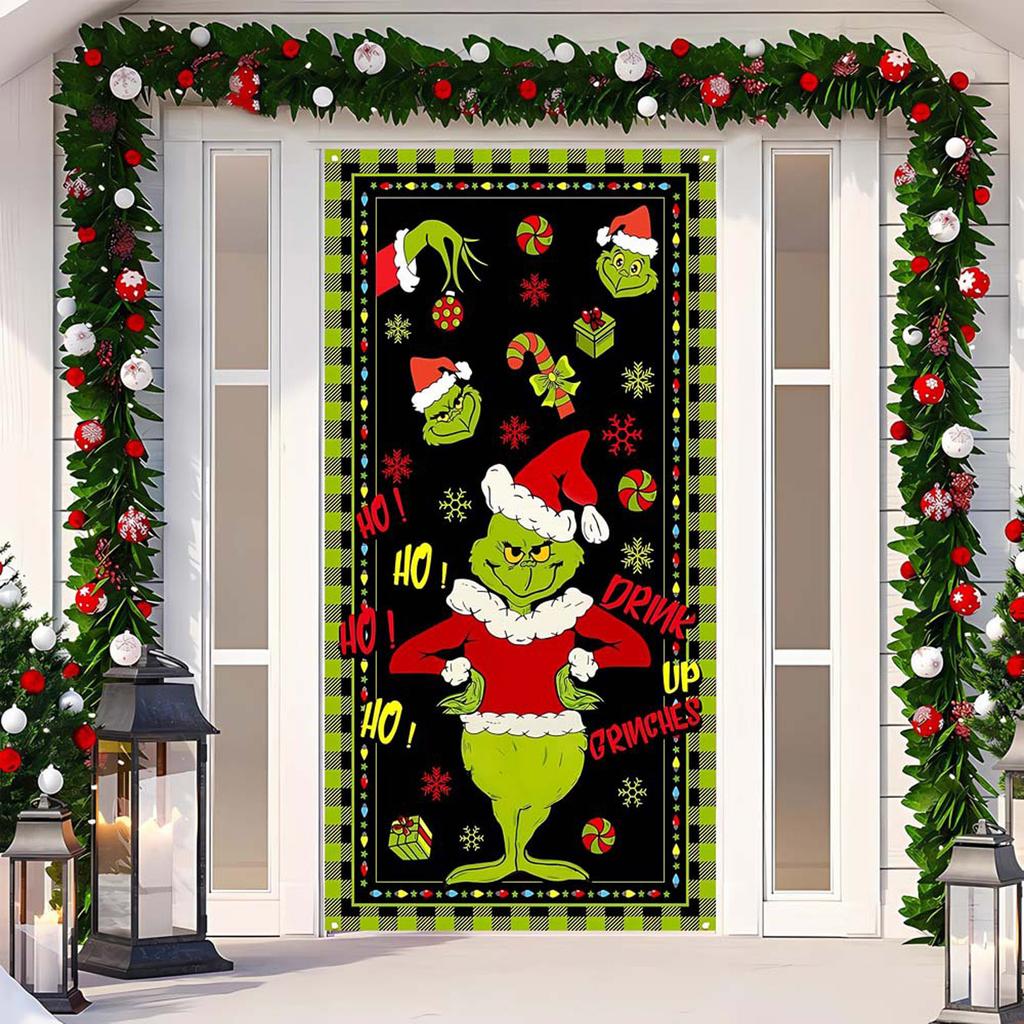 Рождественский чехол на дверь, декоративное подвесное полотно, зеленый чехол на дверь, рождественская дверная занавеска, новогодний гобелен, чехол на дверь, фон