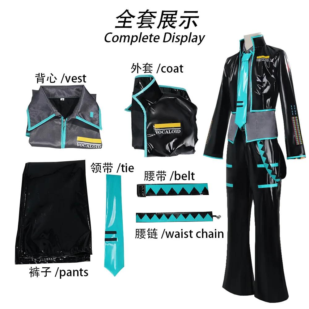Anime Mikuo Male version Cosplay Costume Green Color Any Size Custom Made Full Set Perfect Custom black jackets with green wigs