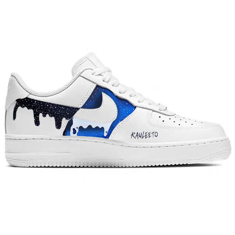 Nike Air Force 1 Ослепительный Цвет, Звездная Галактика Нескользящие Низкие Скейтбордические Кроссовки Женские Синий Белый Черный DD8959-100(Team366- )
