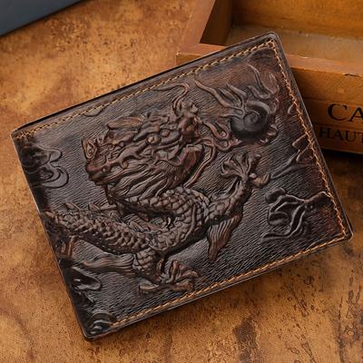Мужской винтажный кошелек из натуральной кожи с 3D-принтом, кошелек с изображением тигра и дракона, держатель для карт