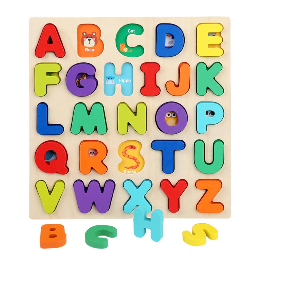 Thickened Letter-board Alphanumeric Matching Children's Wooden Hand-grabbed Board Puzzle