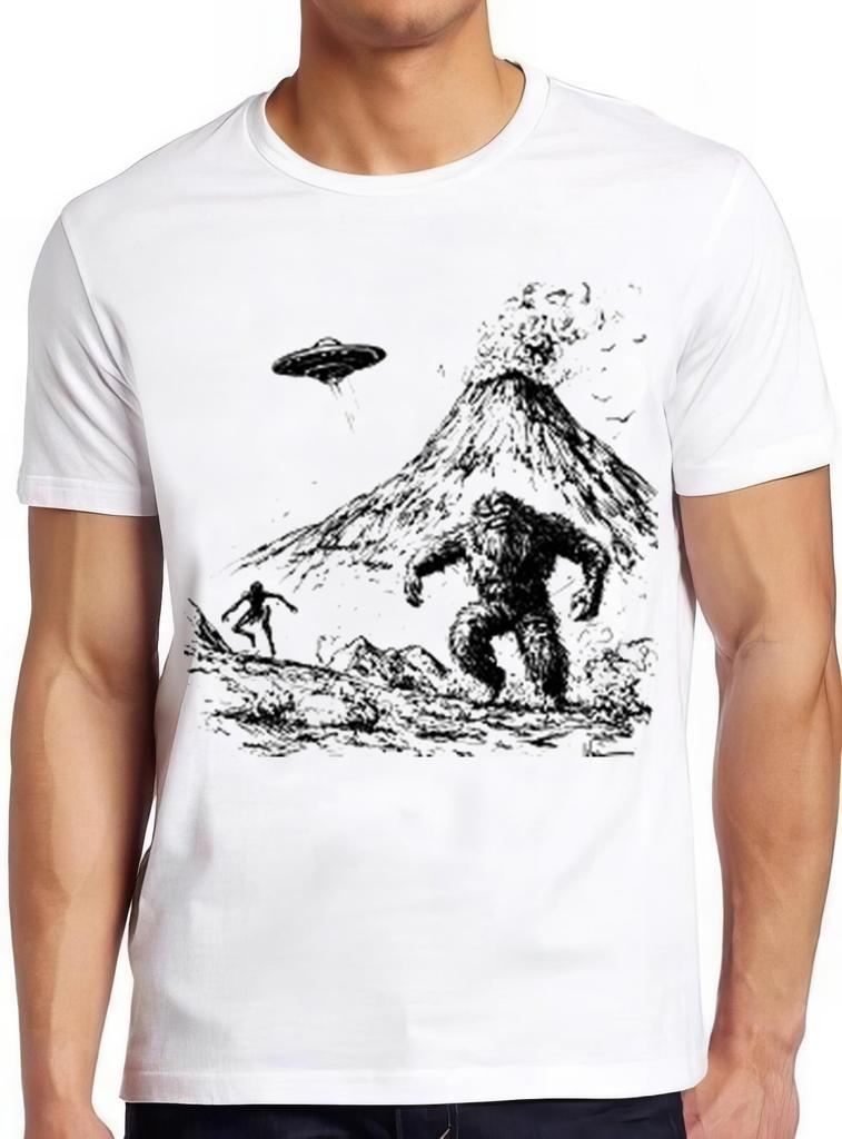 Bigfoot Ufo Alien Volcano Sasquatch Sketch Weird Humorous Hilarious Witty Funny Music Gift Tee T Shirt 2243