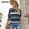 Plus Size Women's Spring Knitted Striped Crew Neck Long Sleeve Top