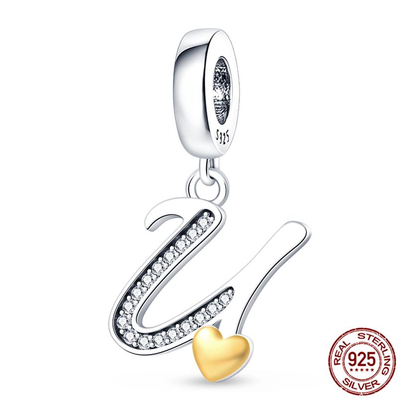 Оригинальный дизайн кулон циркон в форме сердца 26 английских букв AZ шарм бусины подходят 925 оригинальный браслет ожерелье ювелирные изделия