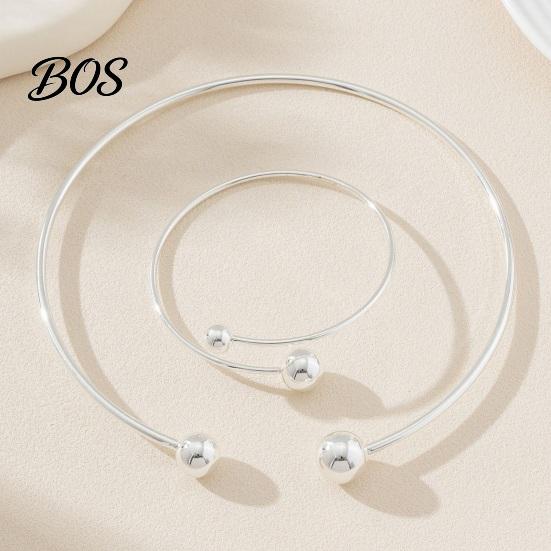 Daily Wear Jewelry 2Pcs/Set Necklace Bracelet Set, Adjustable Opening with Double Ball Set Beads, Fade Resistant Choker for Minimalist Gift