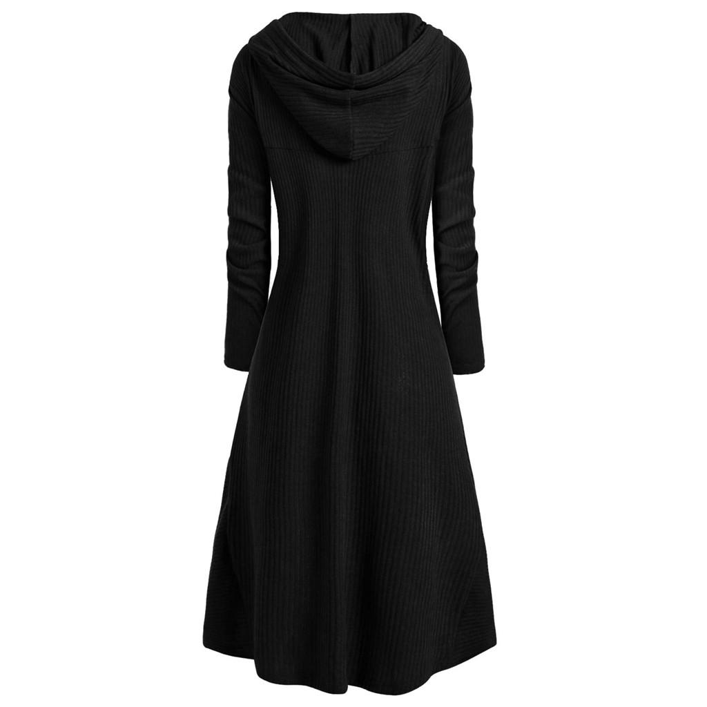 Winter Womens Fashion Hooded Plus Size Vintage Cloak High Low Sweater Blouse Long Tops