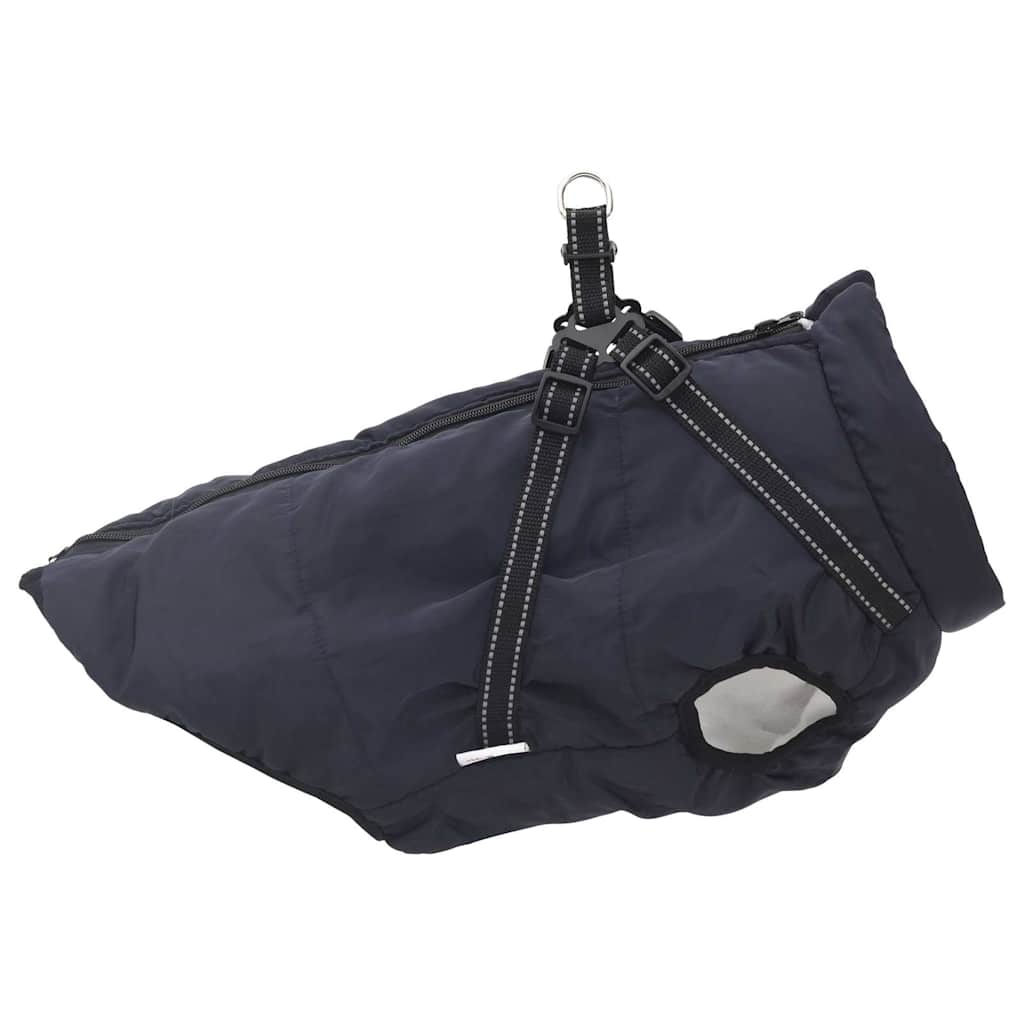 Dog Raincoat with Integrated Harness Waterproof & Reflective Navy Blue Size L44