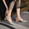 Spring New Rivet Middle Heel Shoes Women's Strap Buckle Thick Heel Sexy Willow Pointed Sandals Women's Shoes