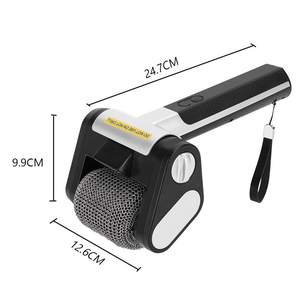 New Electric Roller Grill Brush w/ LED Light StainlessSteel Bristle-Free Cleaner Brush Repalceable Brush Head USB BBQ Clean Tool