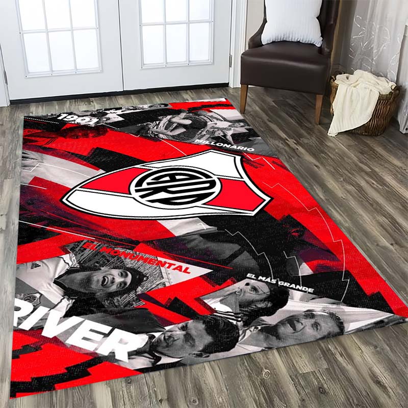 River Plate FC Black Background Red Vertical Stripe Shield Crest Area Rug Argentine Football Floor Carpet Sports Fan Living Room Bedroom Decor Mat