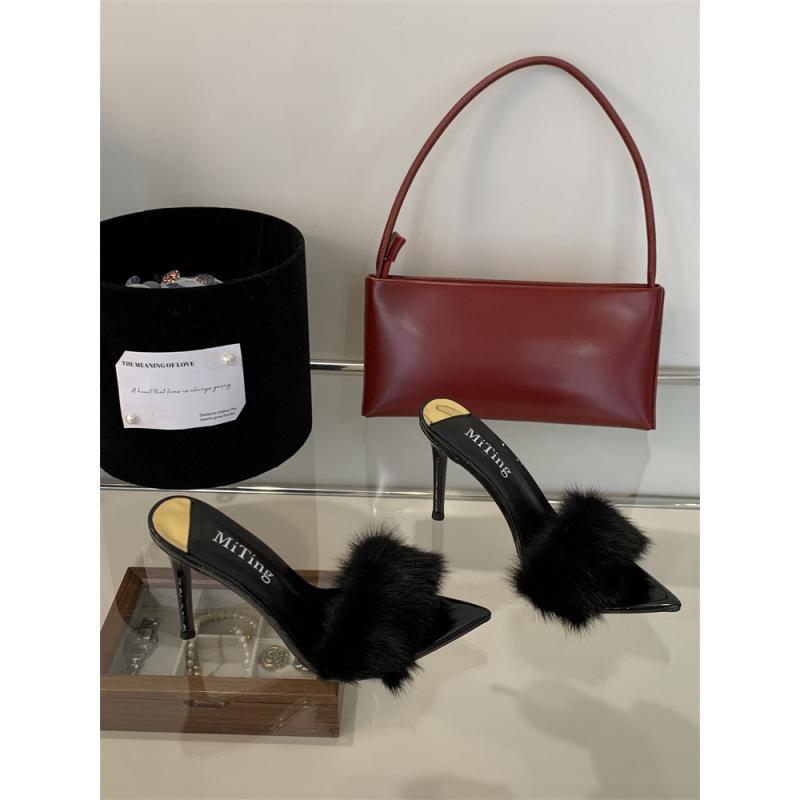 Весна и осень 2025 Новая модная универсальная обувь Мао Мао на высоком каблуке Крутые тапочки Женская мода Уличная одежда Универсальный острый каблук