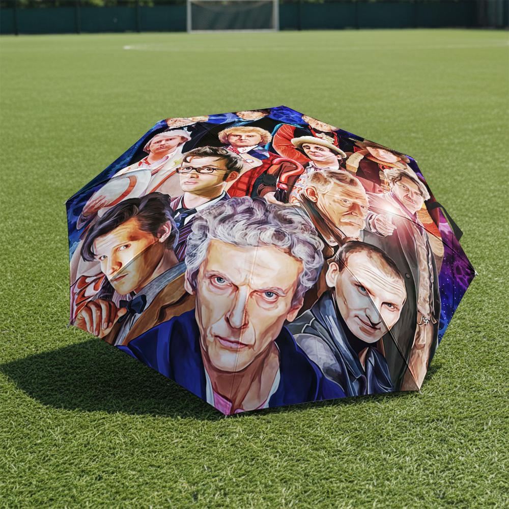 1 шт. Автоматический складной зонт - Узор «Доктор Кто», Портативный и складной дизайн с 8 спицами, Рождественские и Новогодние подарки