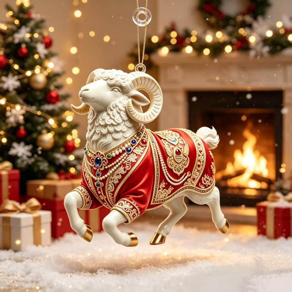 2D Flat Goat Pendant Acrylic Christmas Tree Ornament New Keychain Holiday Party Decor