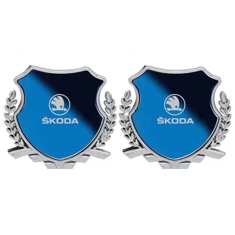JKFB8 Zinc Alloy Car Logo Side Fender Emblem Body Window Badge for Skoda Superb Fabia Octavia Laura Rapid Yeti Karoq Kodiaq Scala