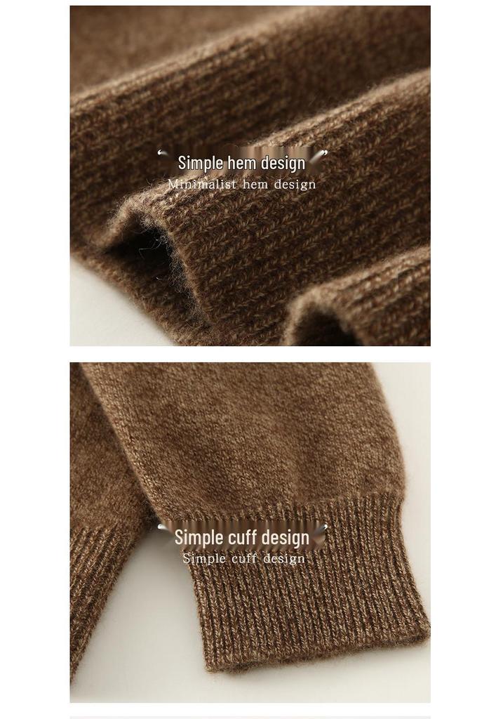 2024 Women's V-Neck Cashmere Wool Knit Mid-Length Sweater - Thick, Loose, Lazy Style.
