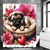 Cute Dog Flower Love Shower Curtain, Bathroom Decorative Shower Curtain, Waterproof Shower Curtain with Hooks