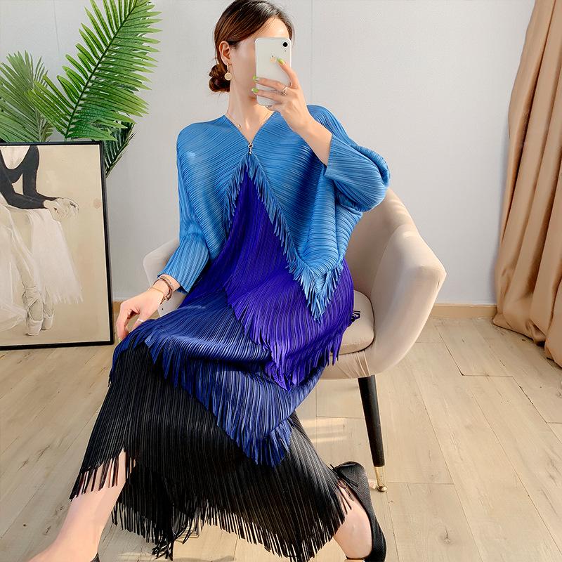 Женское платье с кисточками, осеннее плиссированное платье с рукавами «летучая мышь», свободное модное длинное платье