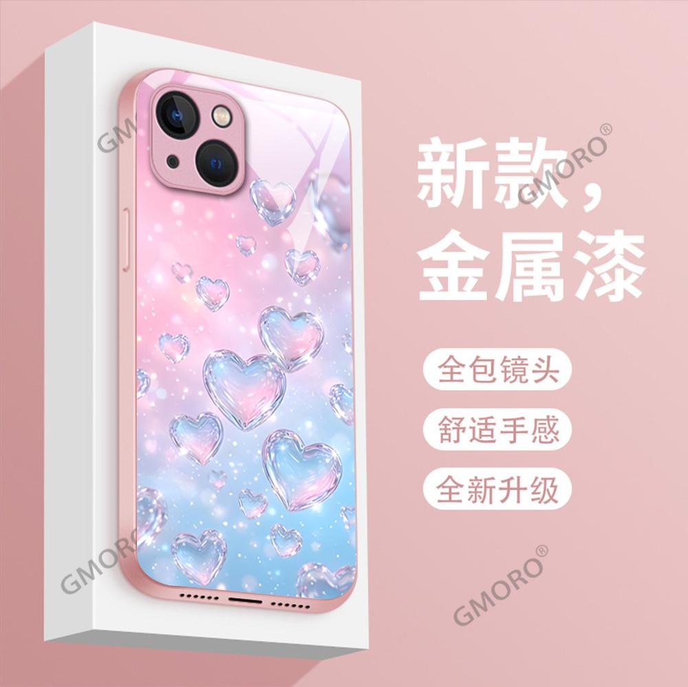 Мечтательно-розовый love подходит для чехла на мобильный телефон Apple 16Pro для девушки, iPhone17 розовый стеклянный чехол.