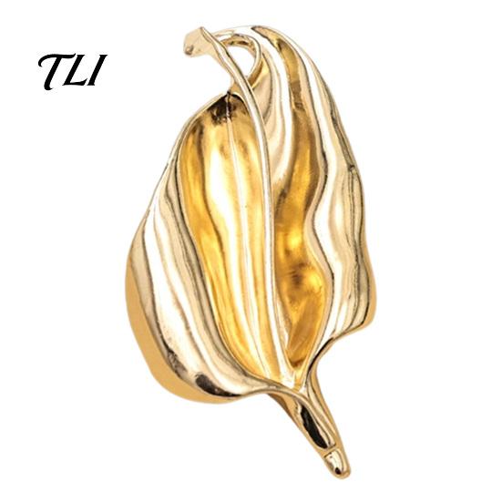 Metal Shirt Pin Irregular Leaf Alloy Brooch Pin, Silver Golden Plated Leaves Lapel Clothing Jewelry Accessory for Women Men Elegant