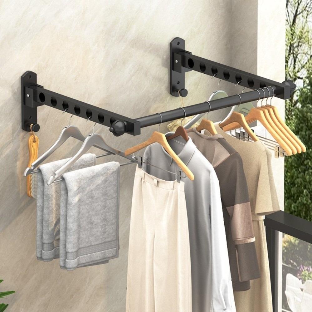 Non-Punching Drying Rack Stainless Steel Clothes Drying Hanger Folding Drying Racks Bathroom
