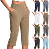 Women's Fashionable Solid Color Button Pocket Pants With Split Hems High Waist Sports Yoga Casual Cropped Pants