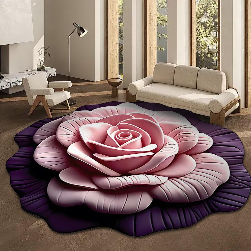 Plush Floral Floor Mat Absorbent Diatomaceous Earth Floor Rug Non-Slip 3D Visual Flower Pattern Rug for Bedroom Entrance Kitchen