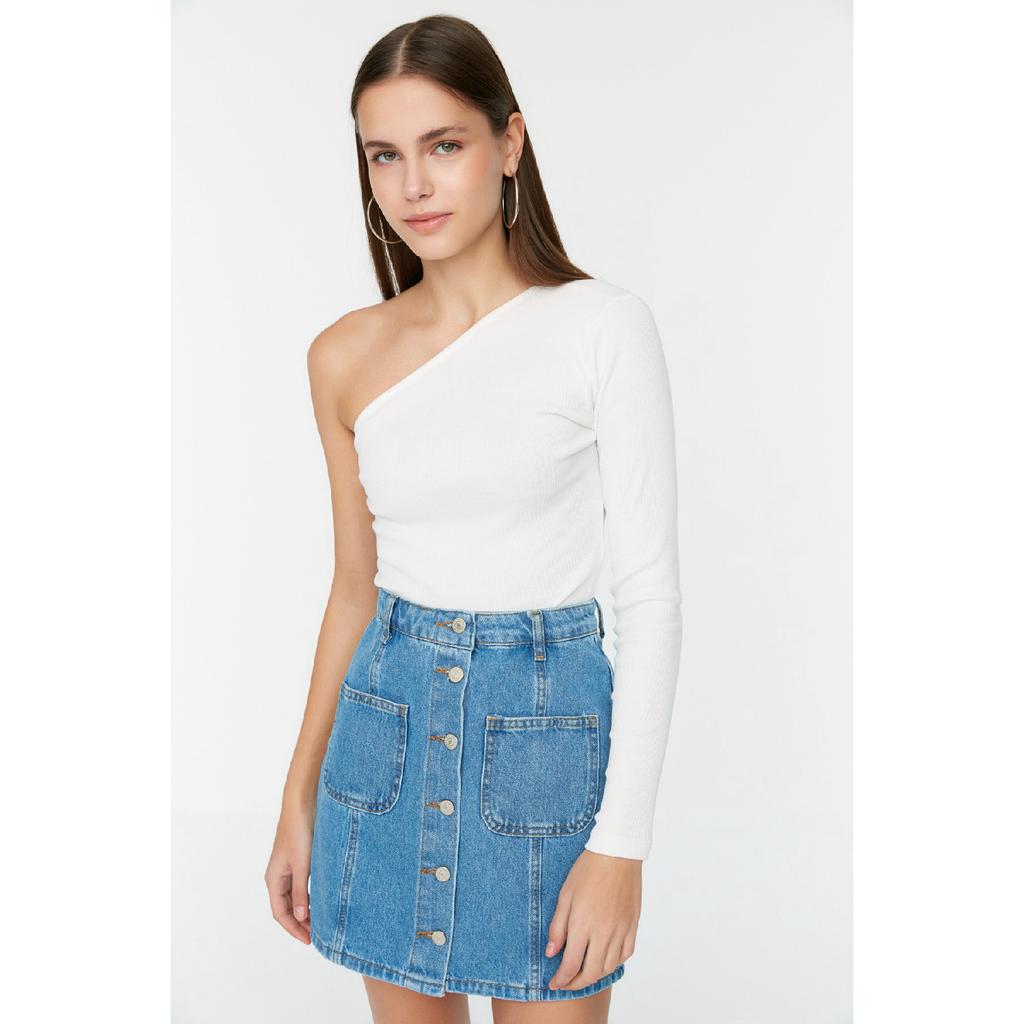 Синяя джинсовая юбка с высокой талией и строчкой спереди на пуговицах Twoss22et00050