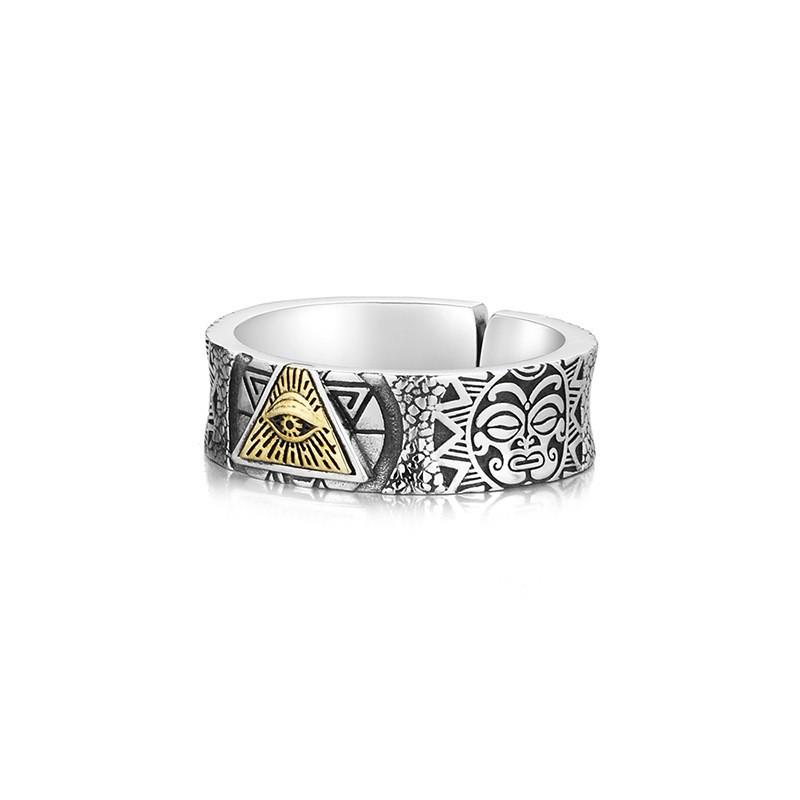 Adjustable Open Ring Men Women Vintage Geometric Eye Of Providence Symbol Plated Bohemian Statement