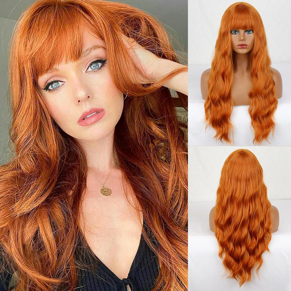 XINRAN Женский длинный волнистый парик с челкой, синтетическое волокно, естественная волна воды, черный длинный парик для повседневной носки, косплей