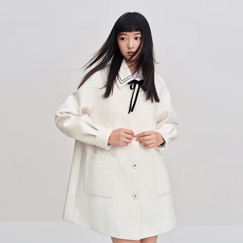 LEDIN Women's Bow Dropped Shoulder Woolen Coat