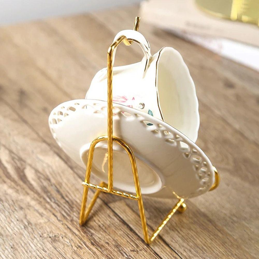 Metal Tea Cup Storage Rack Decorative Saucer Holder Kitchen Cup Organizer Home Kitchen