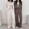 Women's Spring Solid Color Simple Commuter Suit Long Sleeve Short Blazer + Pants Two Piece Set