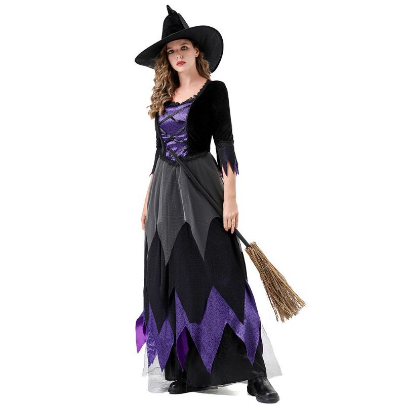 Halloween Witch Costume Vampire Black Purple Dress Magic Witch Stage Cosplay