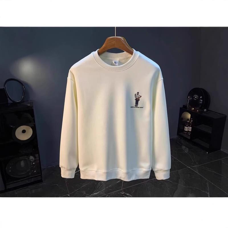 Mens Oversized Crewneck Fleece-Lined Hoodless Sweatshirt Winter Print Long Sleeve Casual Top